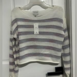 Pink Rose Women's Sweater - Cream and Purple Stripes